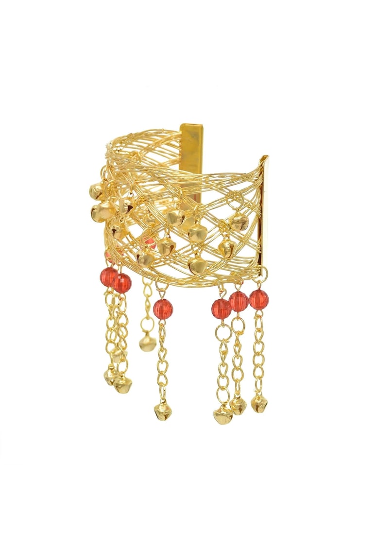 Bratara aurie - reglabila - cu franjuri si margelute rosii - Rafaela C17 -