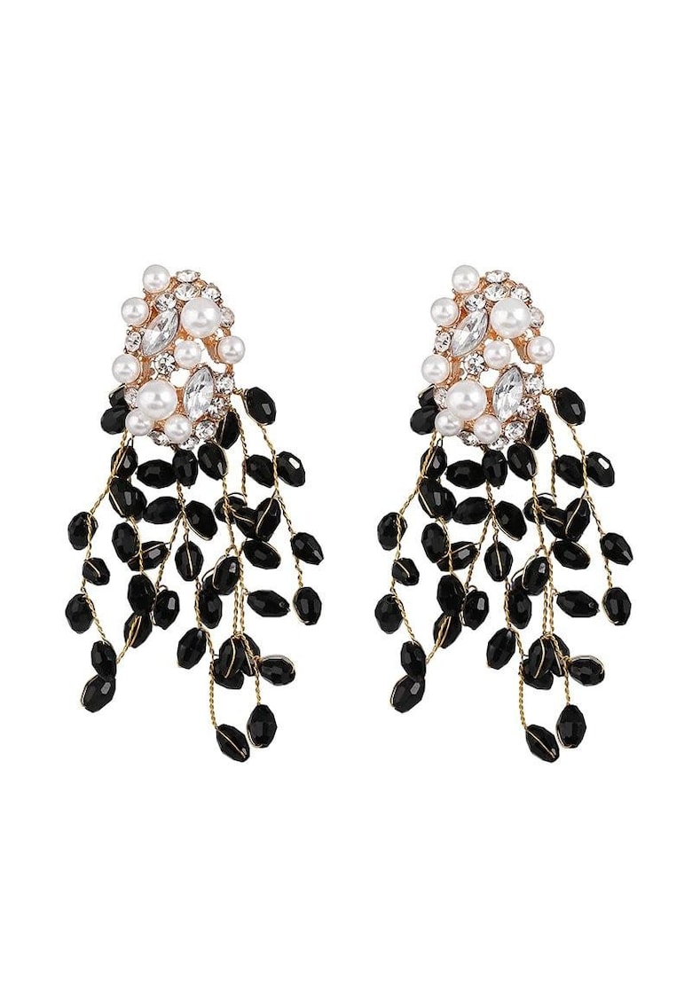 Cercei aurii - cu margelute negre - pietre si perle - Orsa C20 -