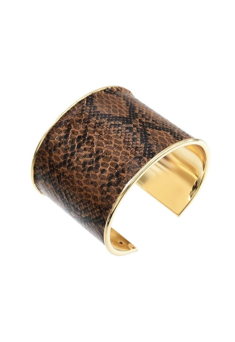 Bratara aurie - reglabila - cu imprimeu piele de sarpe maro - Pina C17 - Bratara aurie - reglabila - cu imprimeu piele de sarpe maro - Pina C17 -
