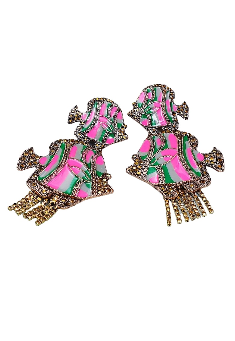 Cercei aurii - forma de pesti - cu pietre - Oliva C20 -