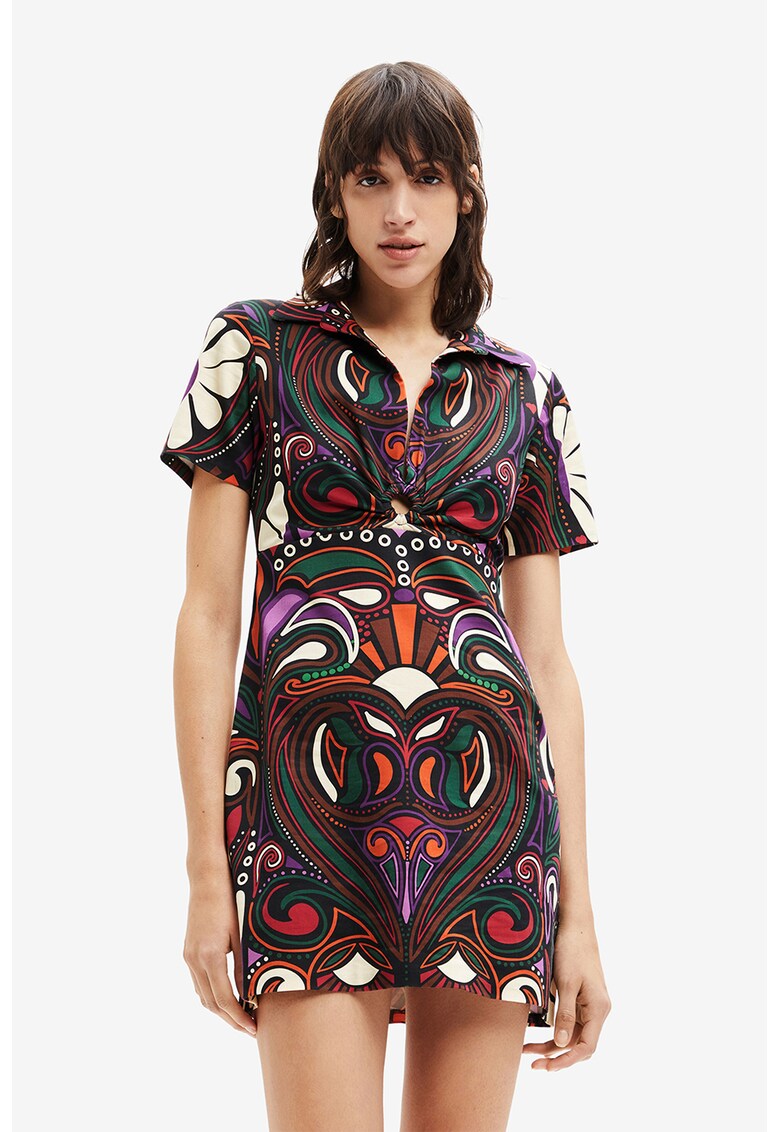 Rochie cu imprimeu si guler ascutit