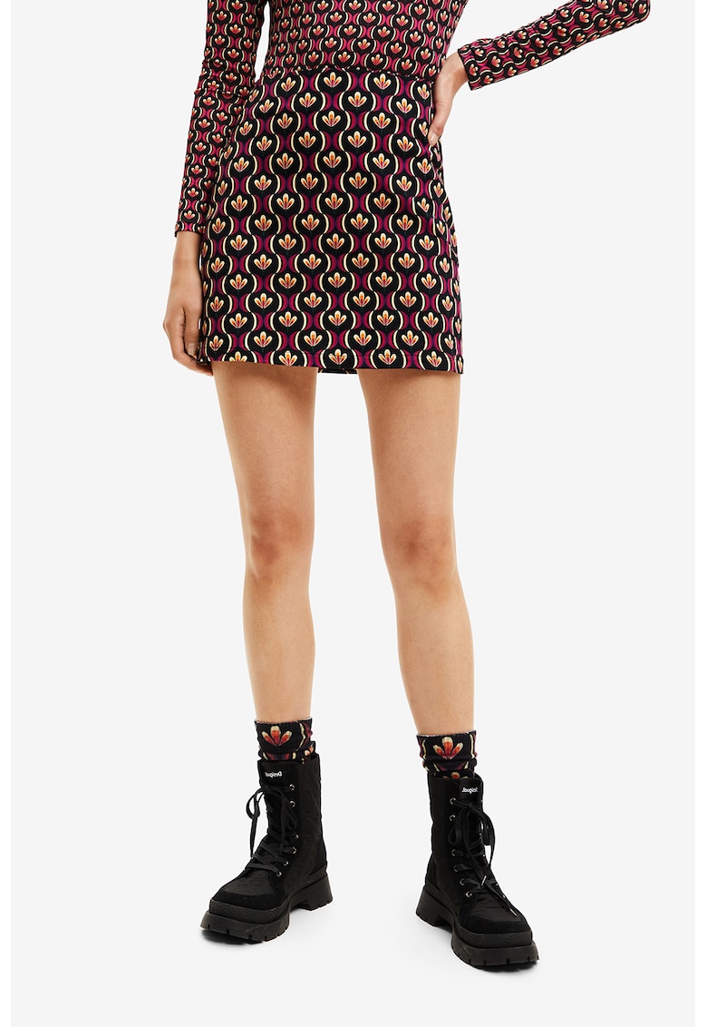 Fusta mini cu model grafic - Negru/Roz aprins