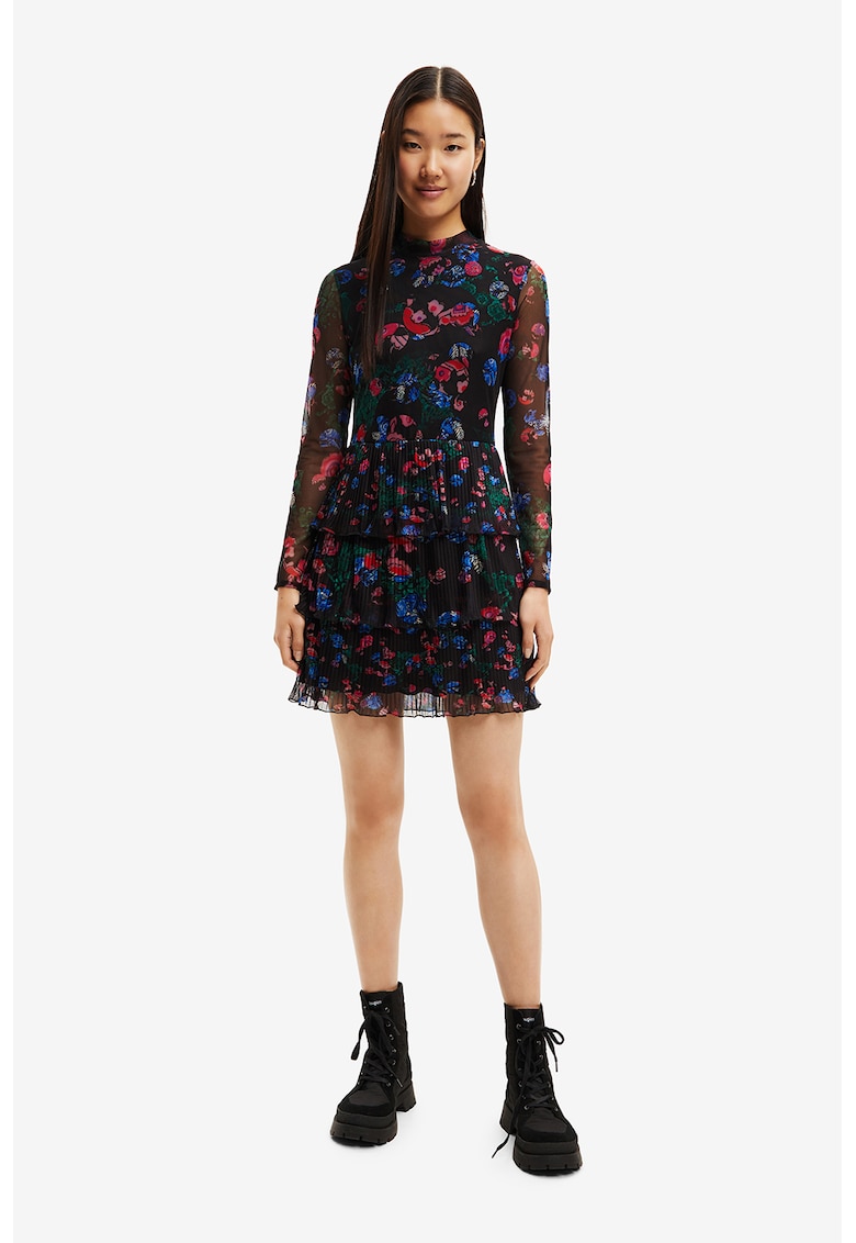 Rochie mini cu terminatie stratificata - Negru/Verde englez
