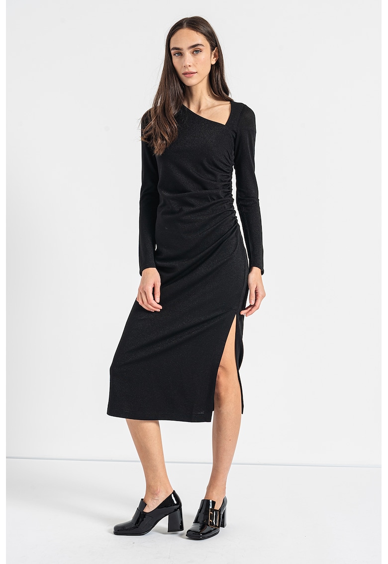 Rochie din jerseu cu aspect stralucitor si detalii drapate Ionico