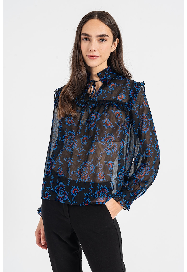 Bluza semitransparenta cu model floral Fuoco