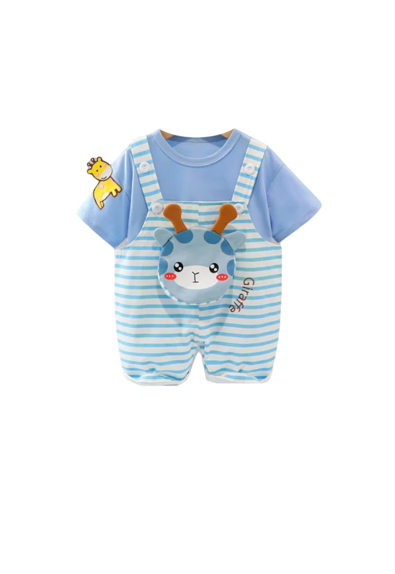 Costumas Cu Tricou Si Salopeta Giraffe - Bumbac - Baieti - Maneca scurta - Multicolor