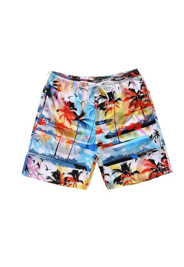 Pantaloni scurti de baie tip sort - barbati - imprimeu paradis tropical palmieri - uscare rapida - EFAYN