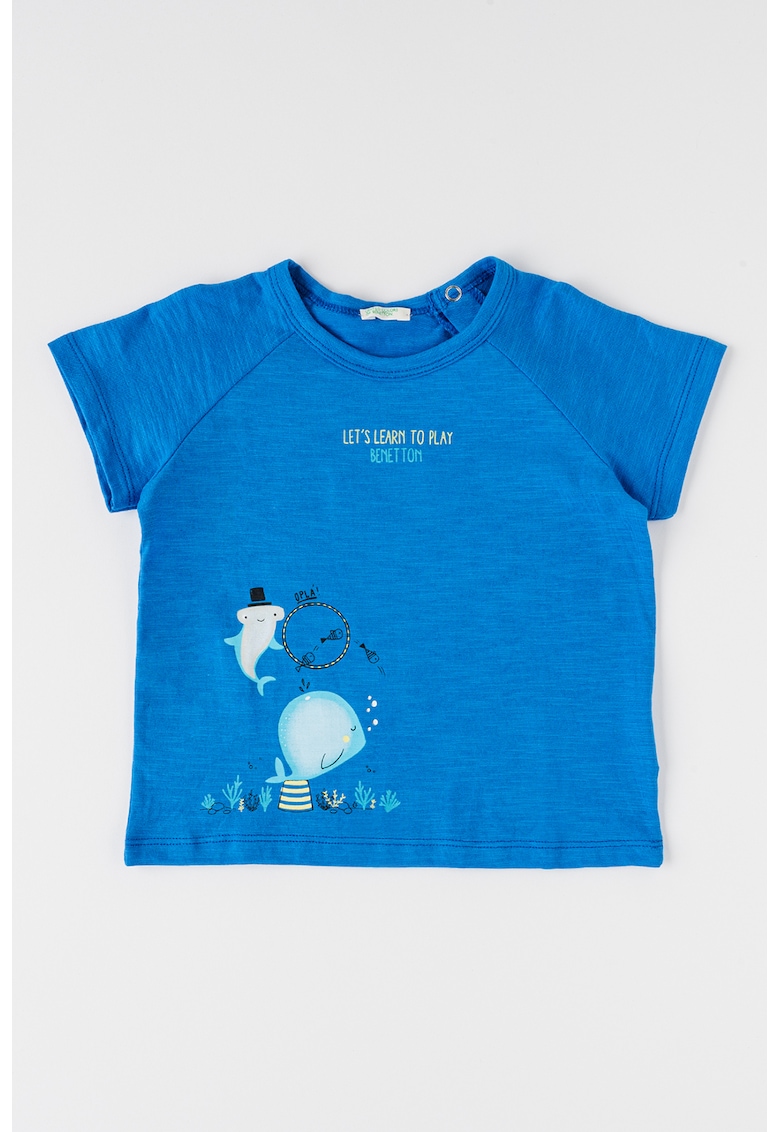 Tricou de bumbac cu imprimeu si maneci raglan