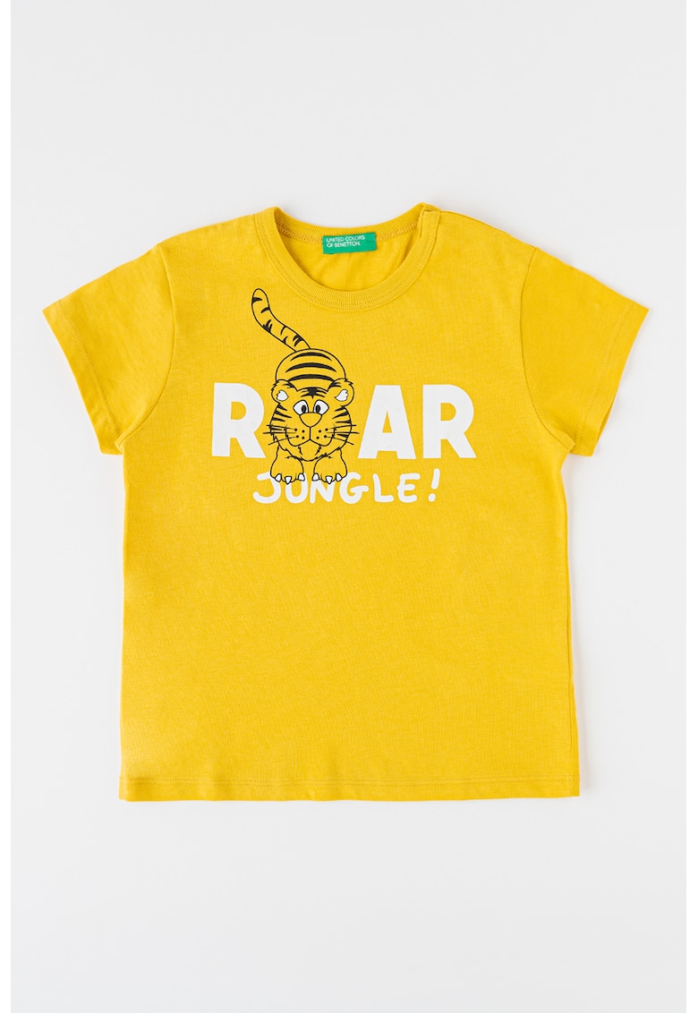 Tricou de bumbac cu imprimeu text - Galben sofran