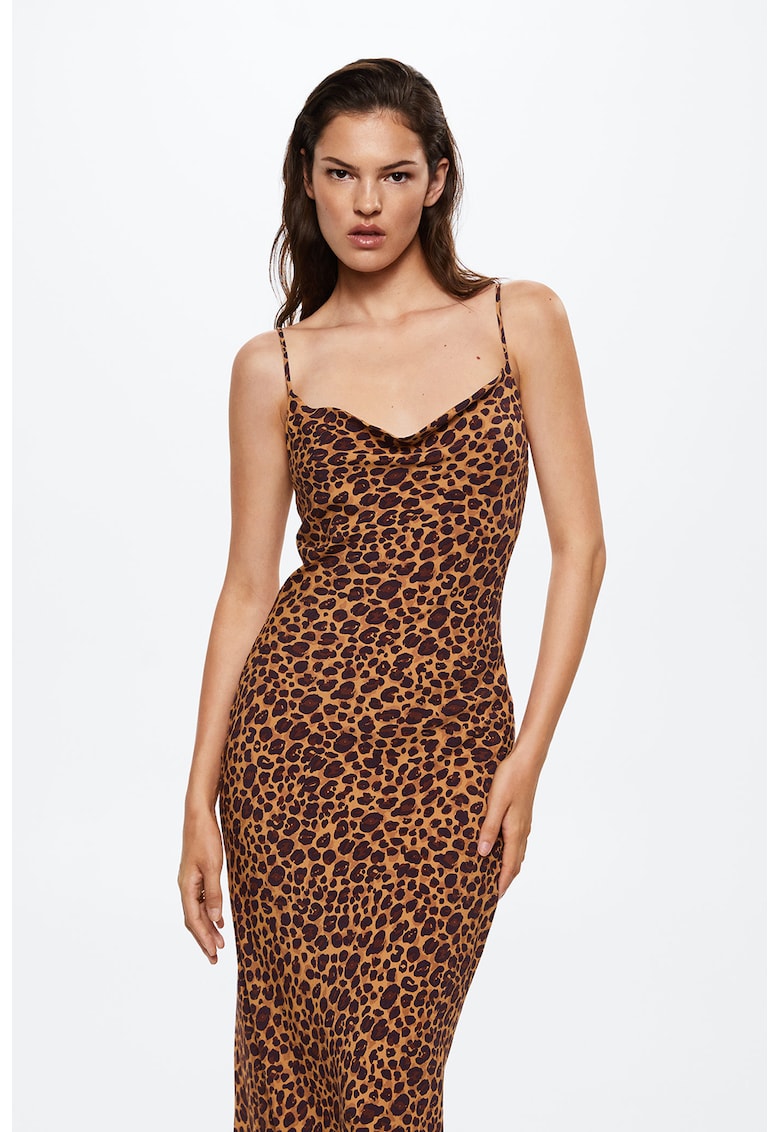 Rochie cu croiala pe bie si animal print Kendal