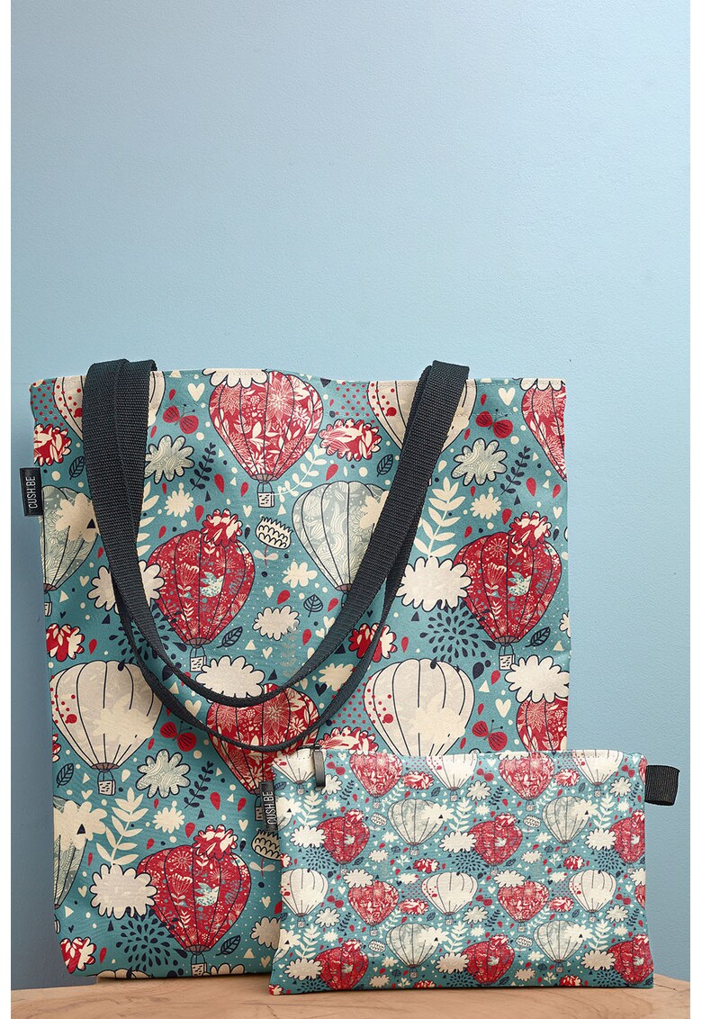 Geanta tote din material textil cu imprimeu grafic