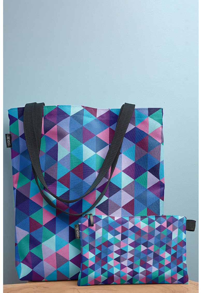 Geanta tote cu model geometric si etui interior detasabil