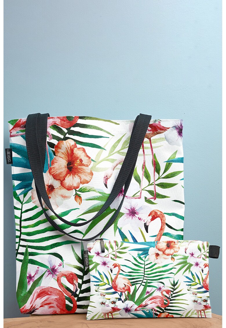 Geanta tote cu model tropical si etui