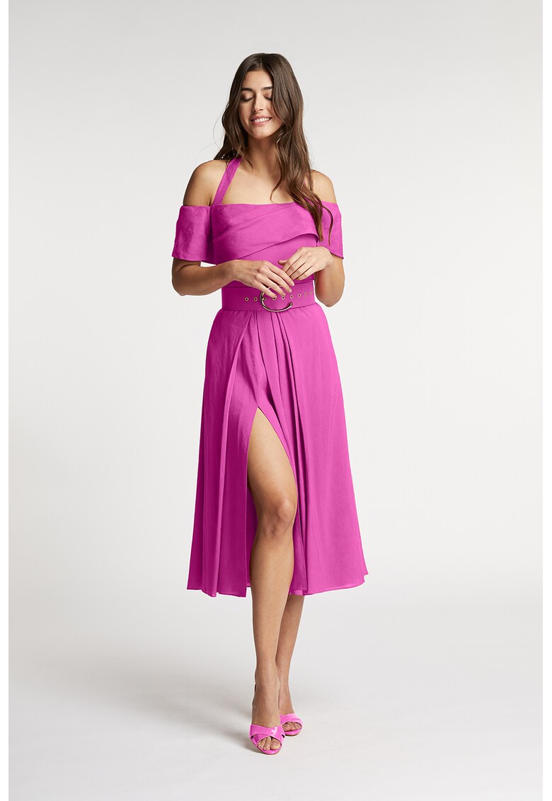 Rochie din amestec de in evazata cu slit lateral adanc Chimera