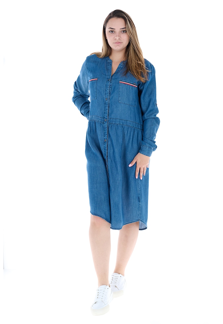 Rochie de denim cu buzunare pe piept