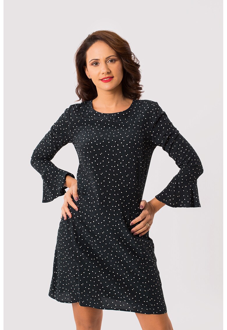 Rochie cu imprimeu cu buline si mansete clopot Casual Friday