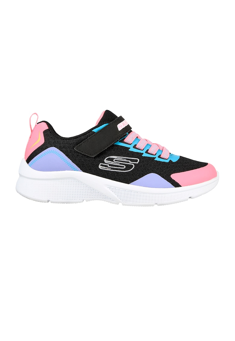 Pantofi sport cu velcro si insertii textile Microspec-Bright - Negru/Lila/Roz