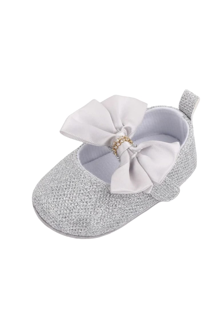 Pantofi Cu Strasuri Si Fundita Din Satin - Fete - Argintiu