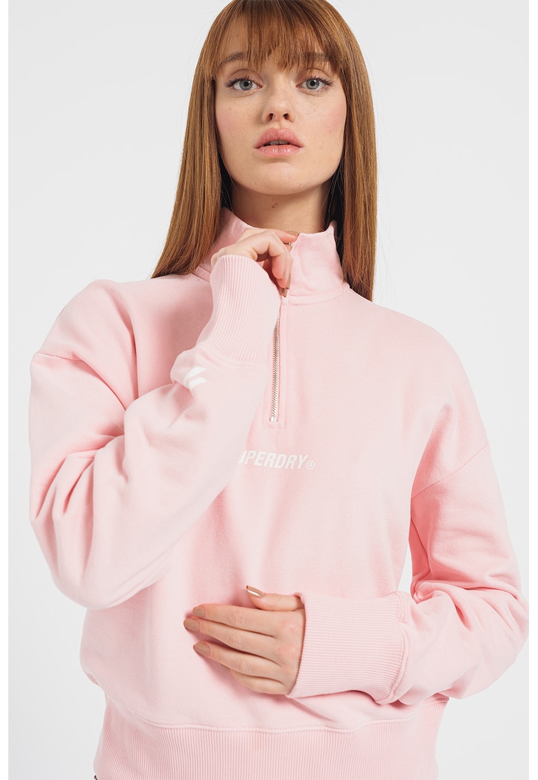 Bluza sport cu fermoar scurt Core - Alb/Roz
