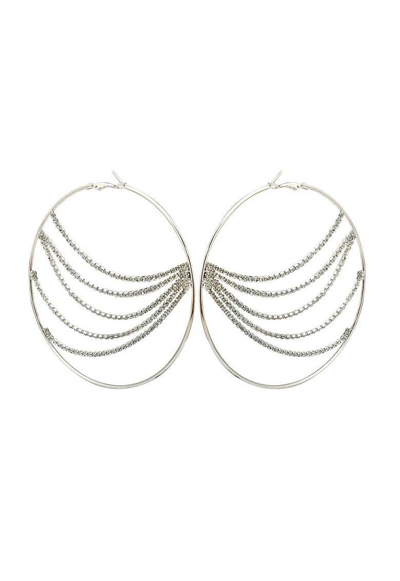 Cercei argintii - hoop - cu lanturi si pietre - Sarina C3 -