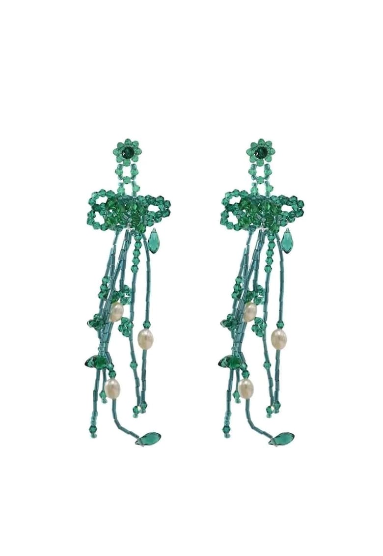 Cercei verzi - lungi - cu margelute si perle - Samira C20 -