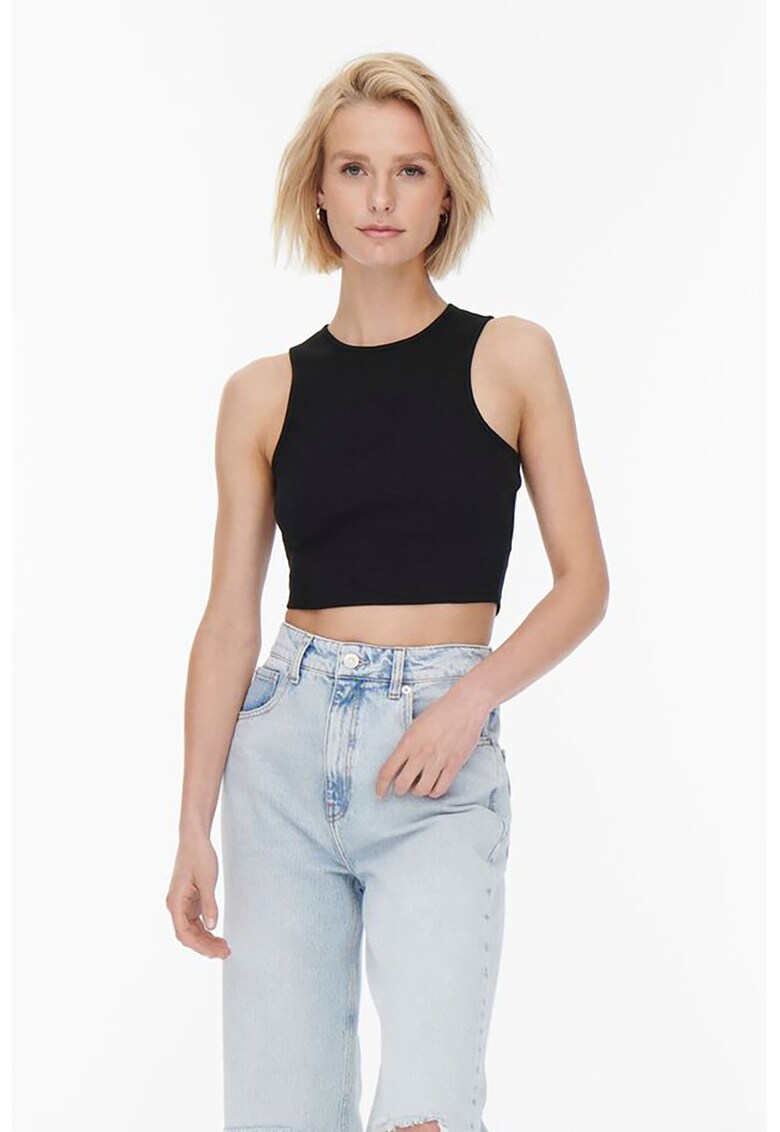 Top crop cu bretele incrucisate pe spate