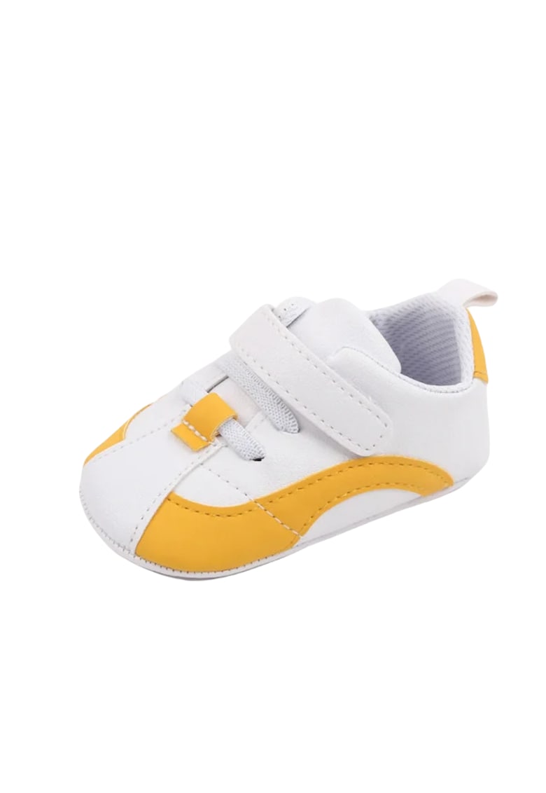 Pantofi Sport Cu Sireturi Si Bareta Cu Arici - Alb/Galben