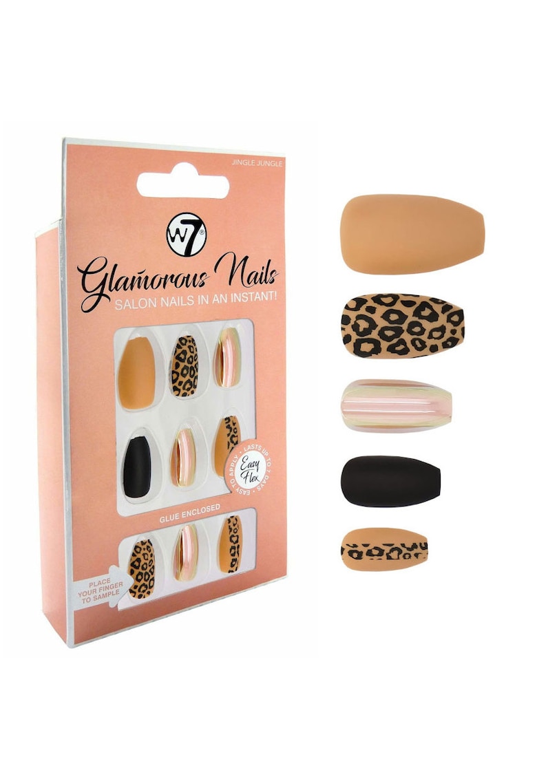 Kit 24 Unghii False Glamorous Nails - Jungle Jingle - cu adeziv inclus si pila de unghii