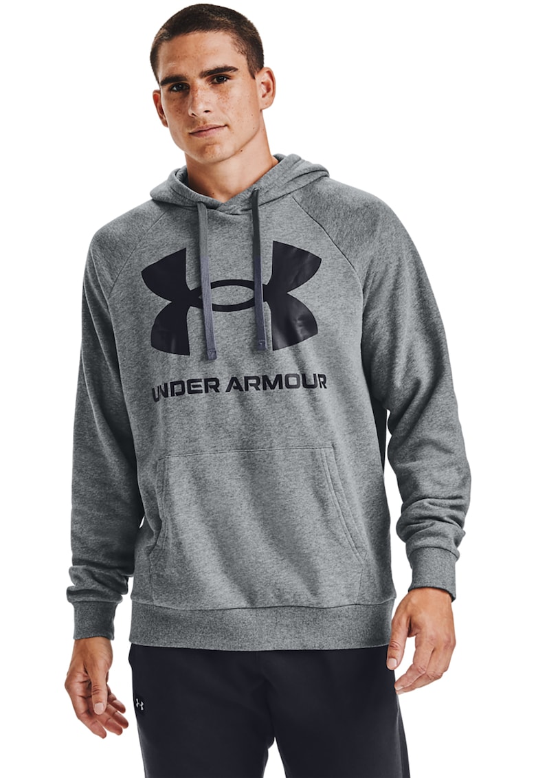 Hanorac din fleece cu imprimeu logo si maneci raglan - pentru fitness Rival - Negru/Gri melange