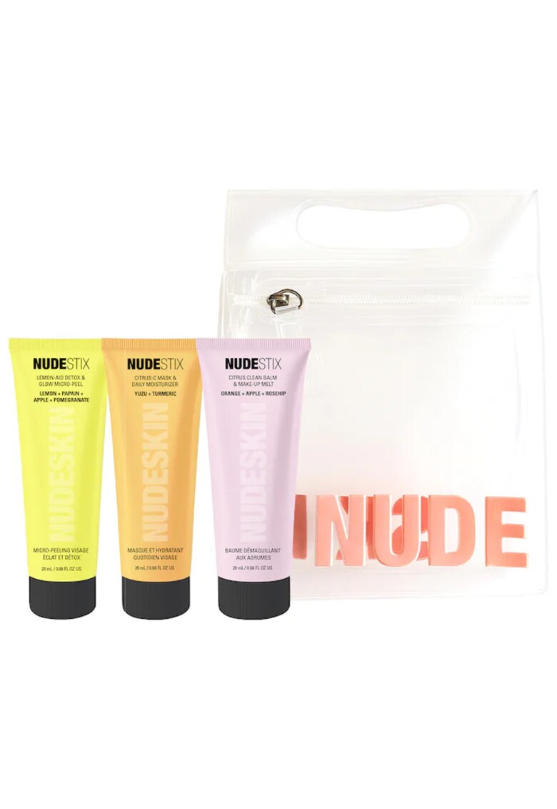 Set pentru Ingrijirea tenului - 3-Step Citrus Renew - Exfoliant pentru fata 20 ml - Balsam de curatare pentru fata 20 ml - Masca hidratanta pentru fata 20 ml - Geanta de cosmetice