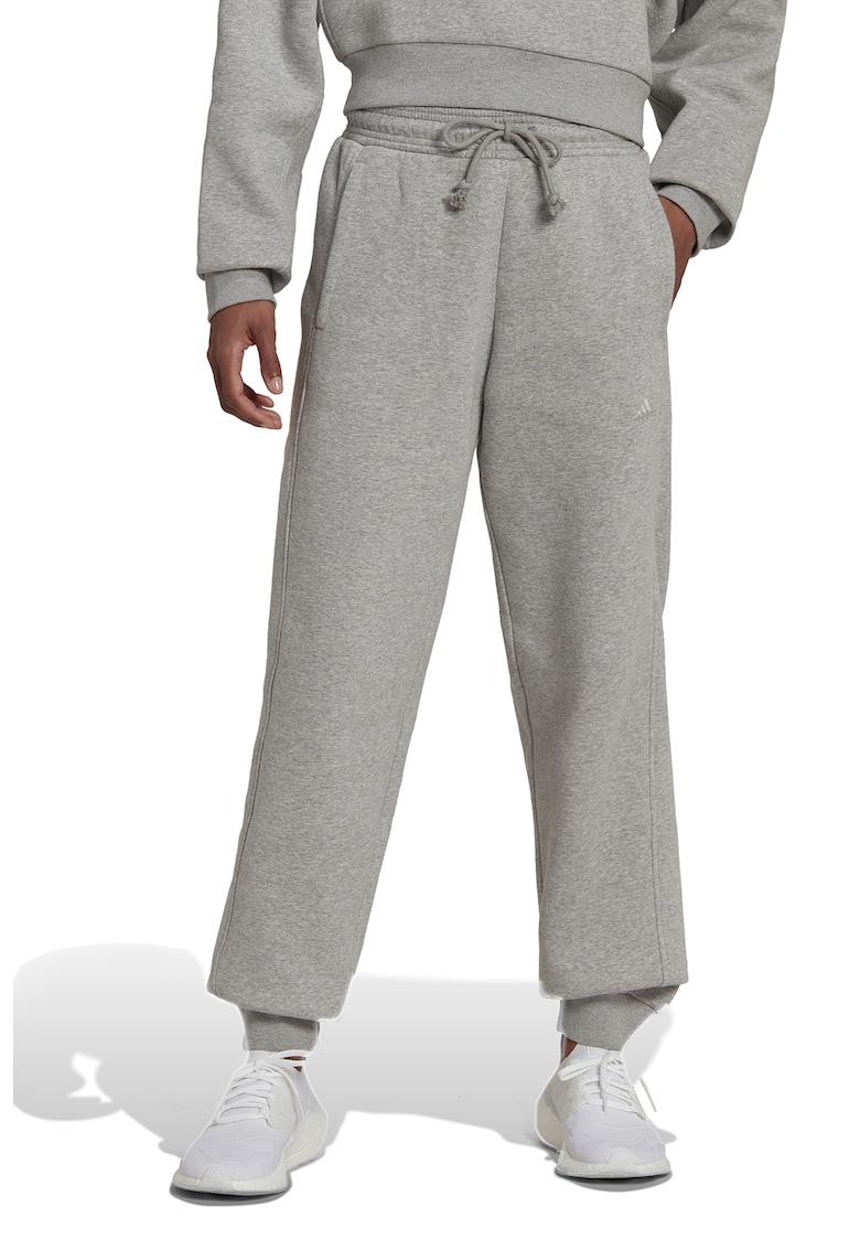 Pantaloni sport cu talie inalta si broderie logo