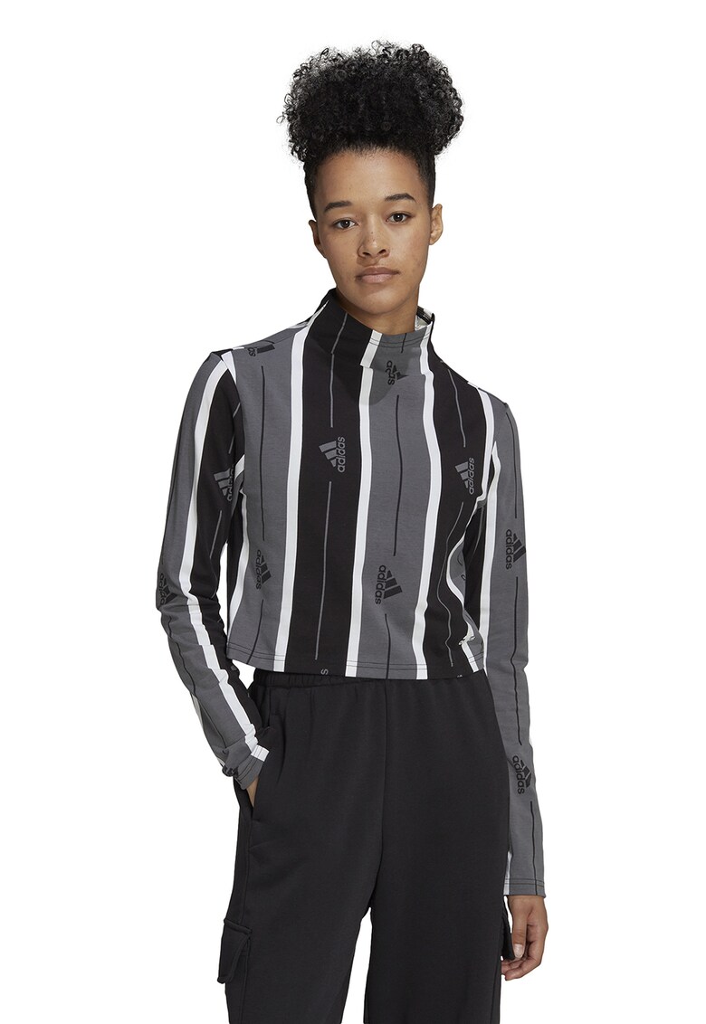 Bluza crop cu imprimeu logo - Negru/Gri