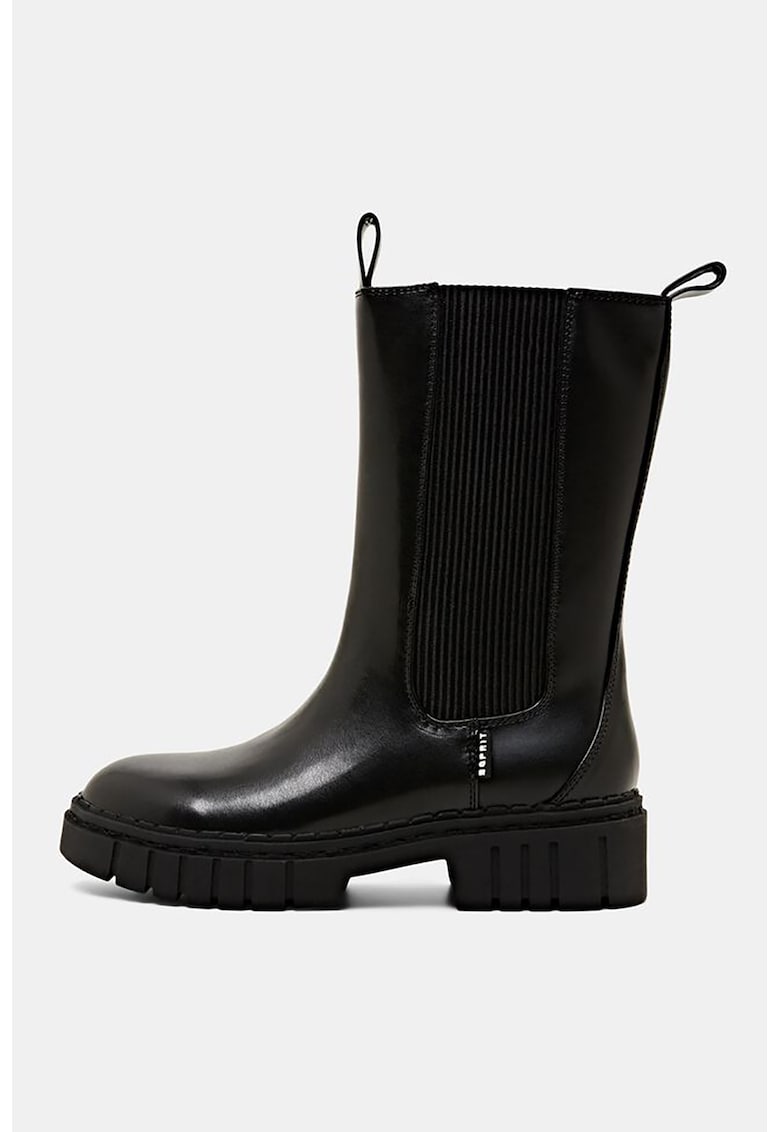 Cizme mid-calf Chelsea de piele ecologica - Negru