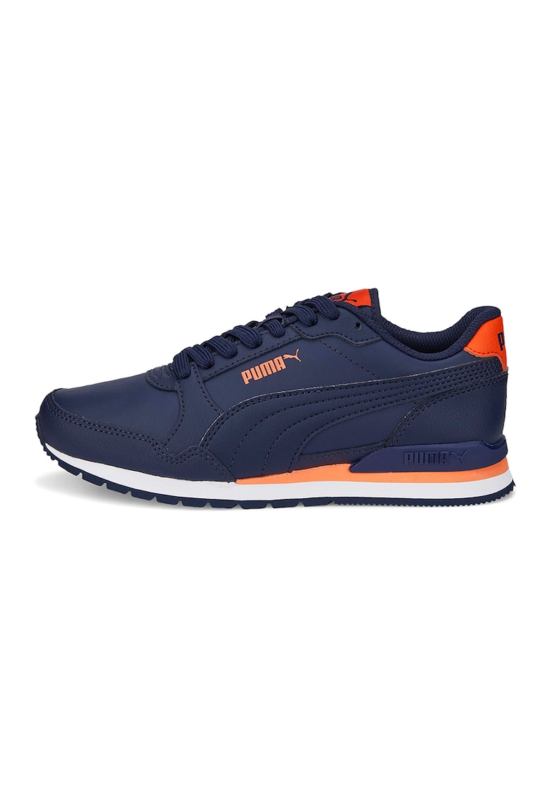 Pantofi sport de piele ecologica si piele ST Runner v3 - Portocaliu mandarina/Bleumarin