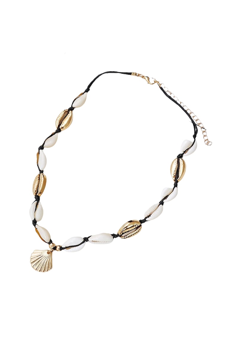 Colier auriu - cu snur negru si scoici naturale - Talita C12 -
