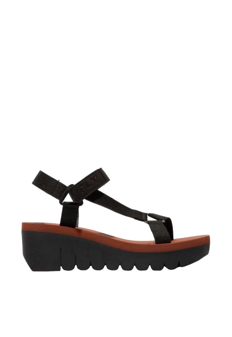 Sandale dama cu talpa wedge - Yefa 726 - Textil/Piele naturala - Negru