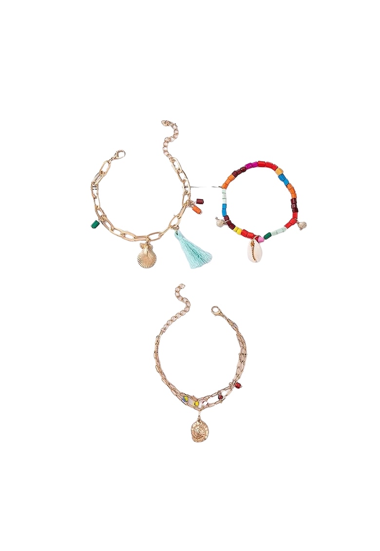 Set 4 bratari - aurii - cu margelute colorate si scoici - Stephie C3 -