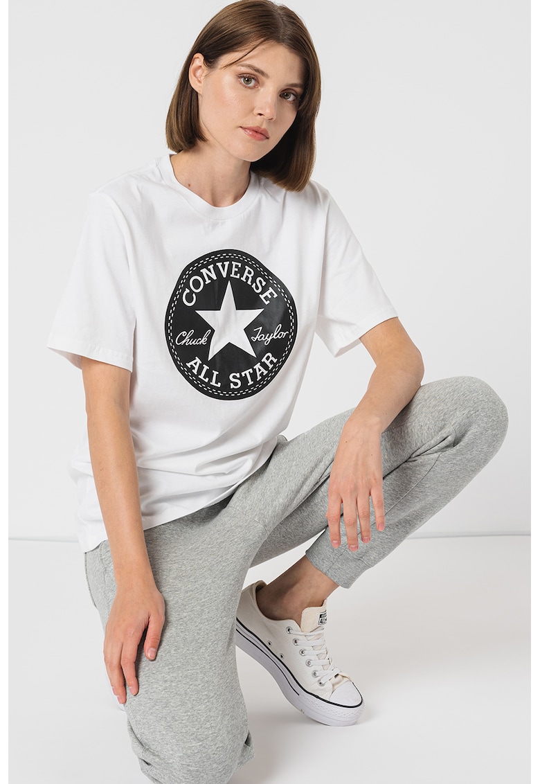 Tricou regular fit unisex cu imprimeu logo - Negru/Alb murdar