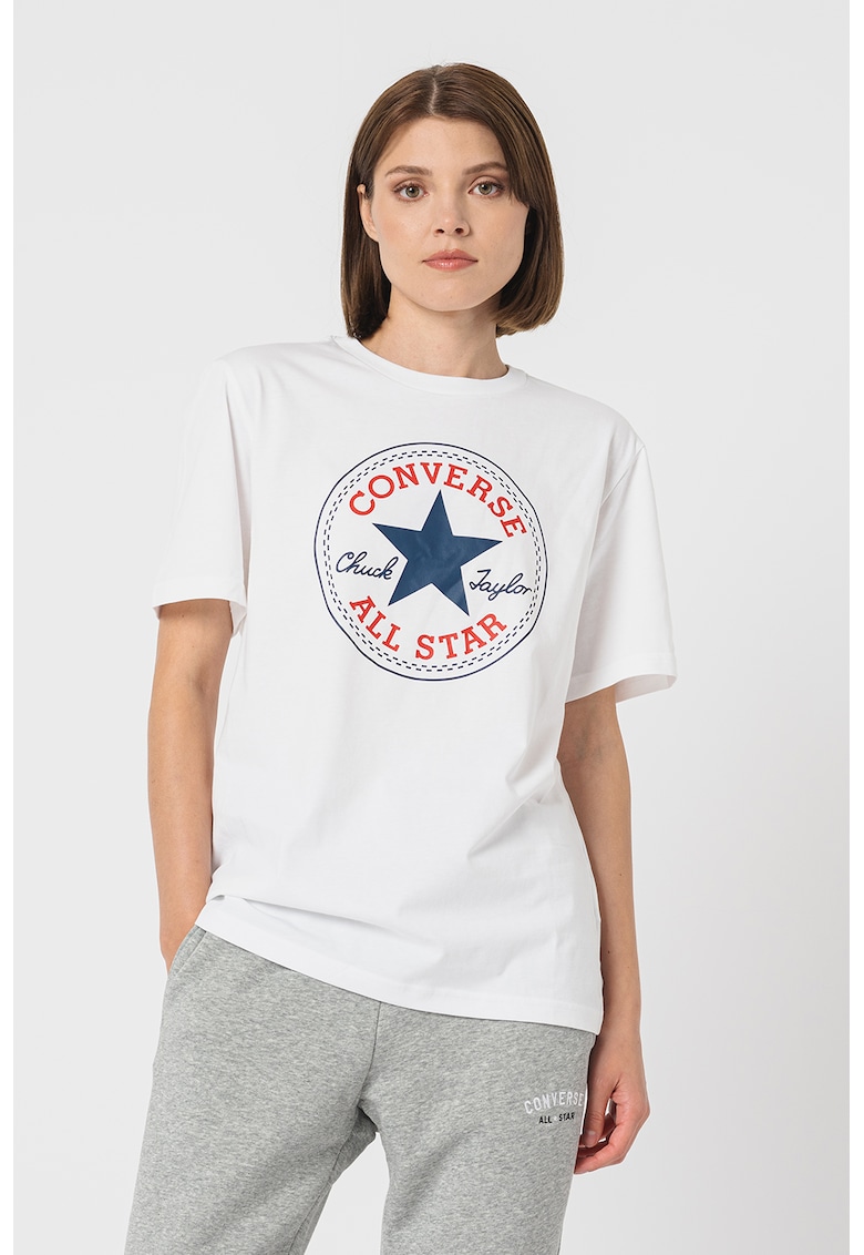 Tricou unisex de bumbac Chuck Patch Core - Alb/Bleumarin