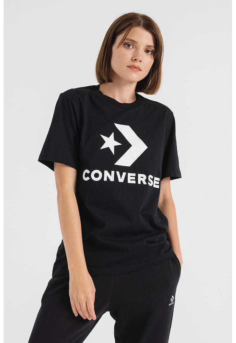 Tricou unisex de bumbac cu model chevron Go-To-Star - Alb/Negru