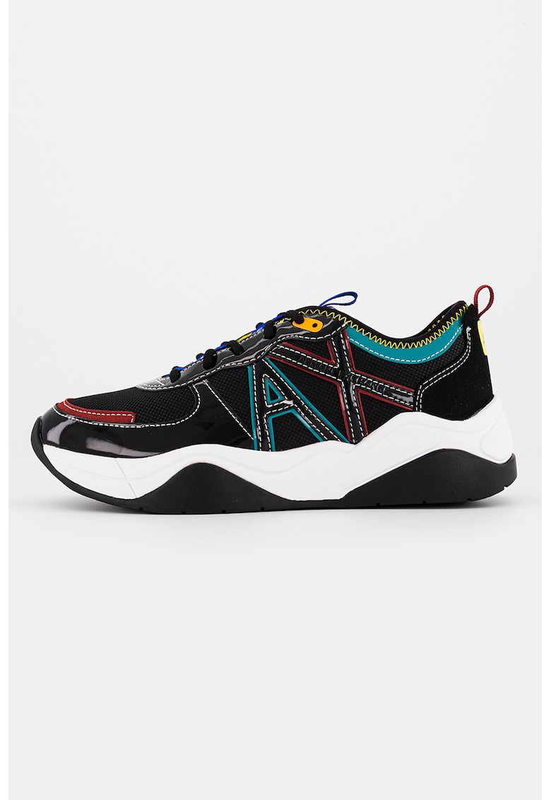 Pantofi sport din piele ecologica si material textil - Verde/Negru/Albastru