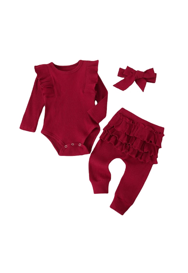 Set Body - Pantaloni si Bentita Asortata - Bumbac - Fete - Maneca lunga - Visiniu