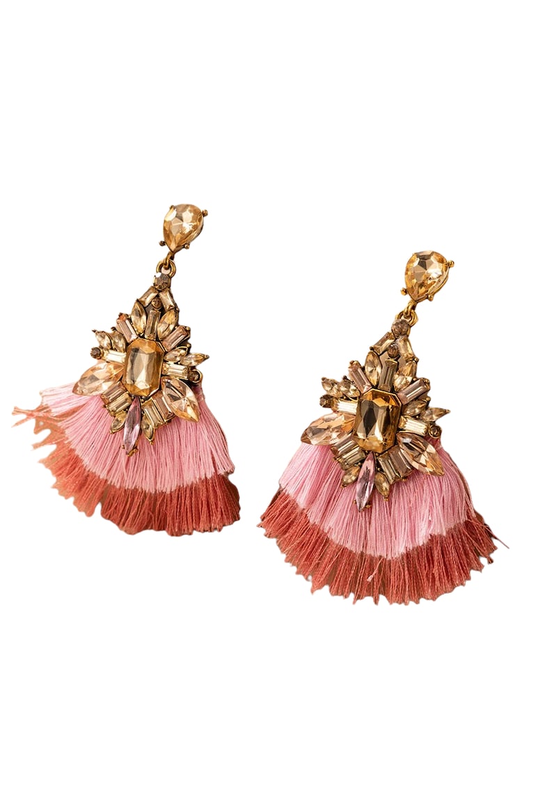 Cercei aurii - cu franjuri roz si pietre - Tedora C31 -