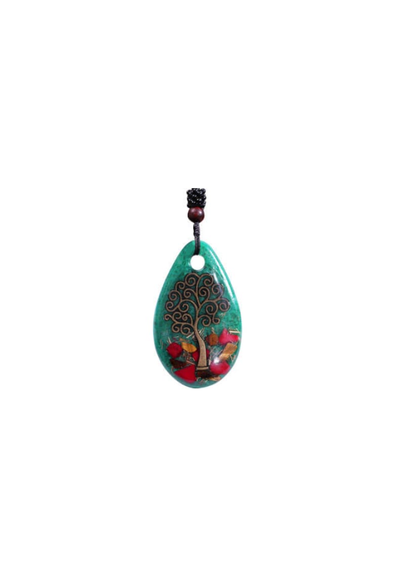Pandantiv orgonic luminos - cu Copacul Vietii - Ochi de Tigru si Coral Rosu Darsh - 5x3cm