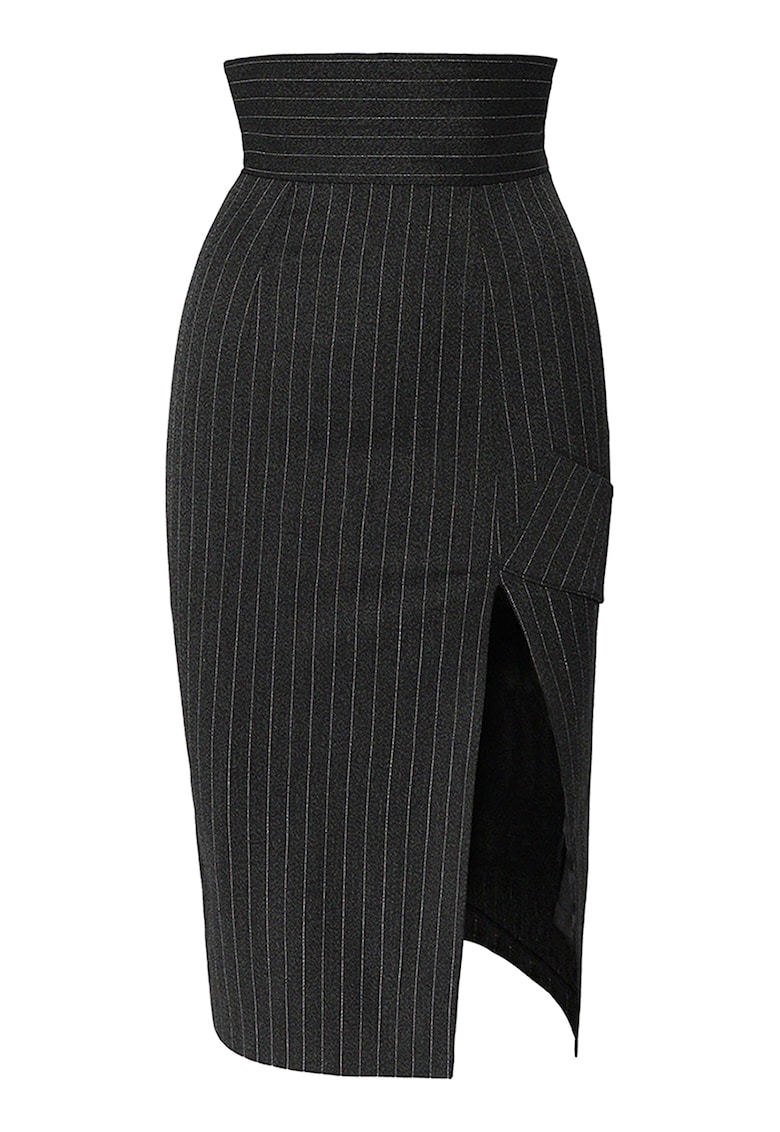 Fusta cu talie inalta si slit lateral - Gri inchis