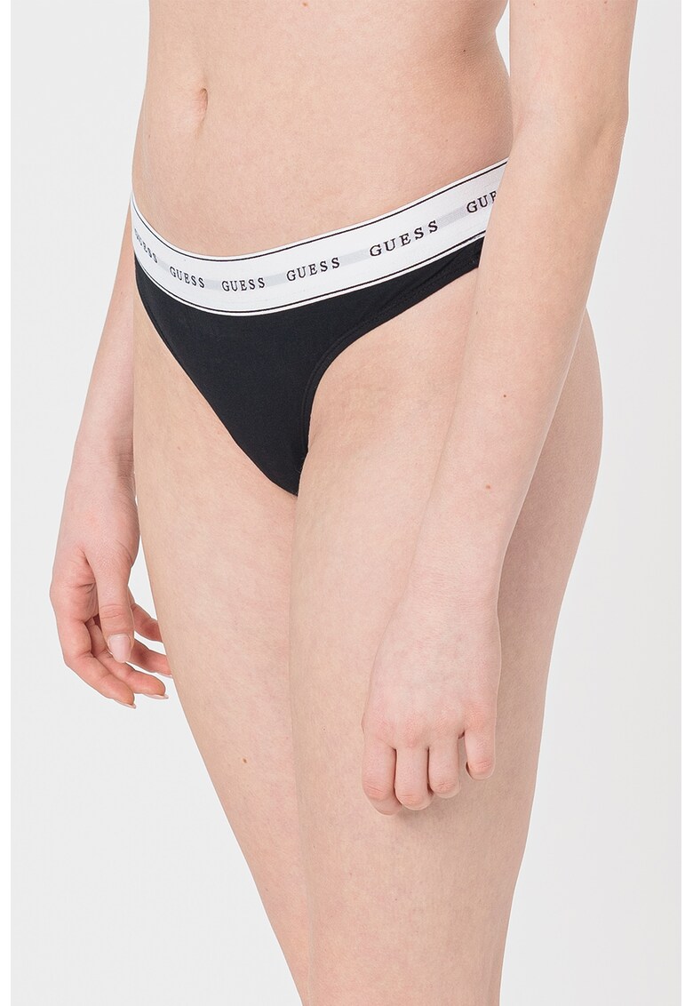 Chiloti tanga cu banda logo in talie - Alb/Negru