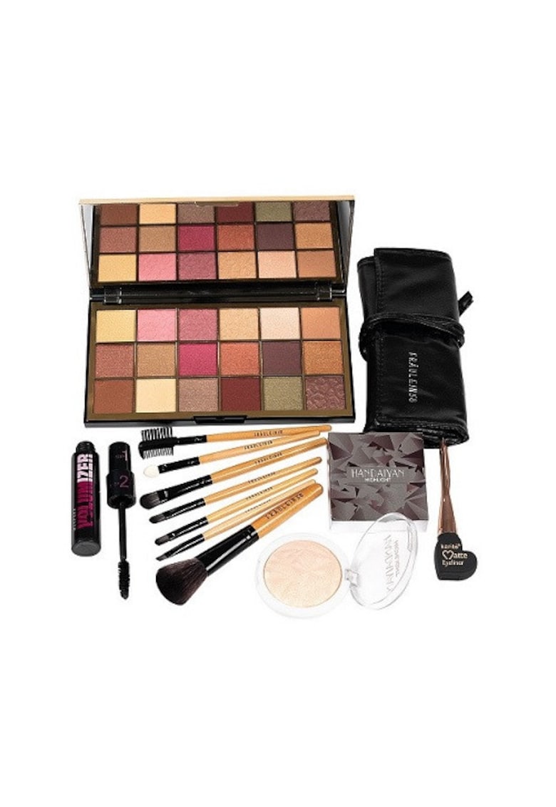 Set Machiaj -  18 Fard - Pensule - Tus - Iluminator - Mascara