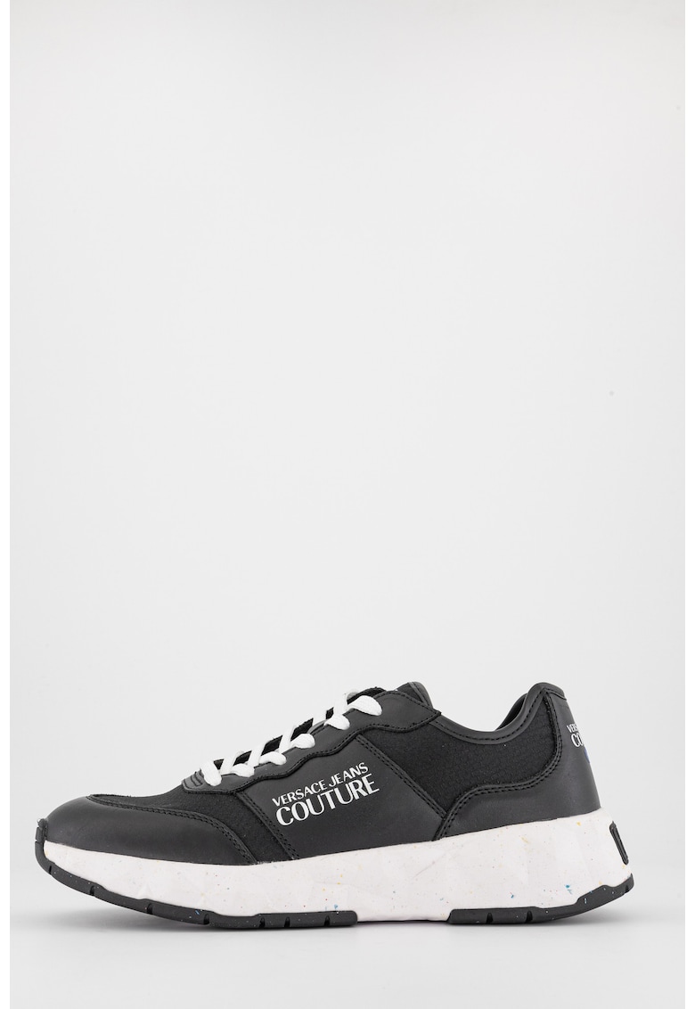 Pantofi sport din piele si material textil - Negru/Alb optic