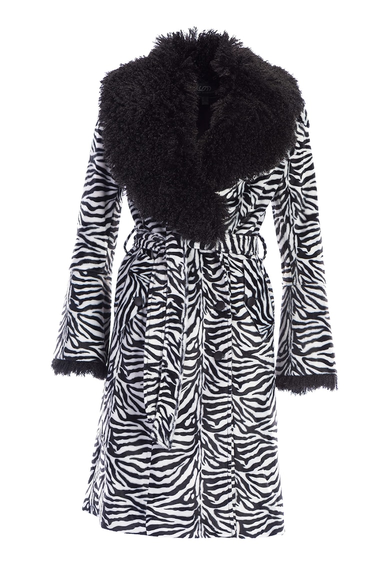 Palton pufos cu imprimeu zebra