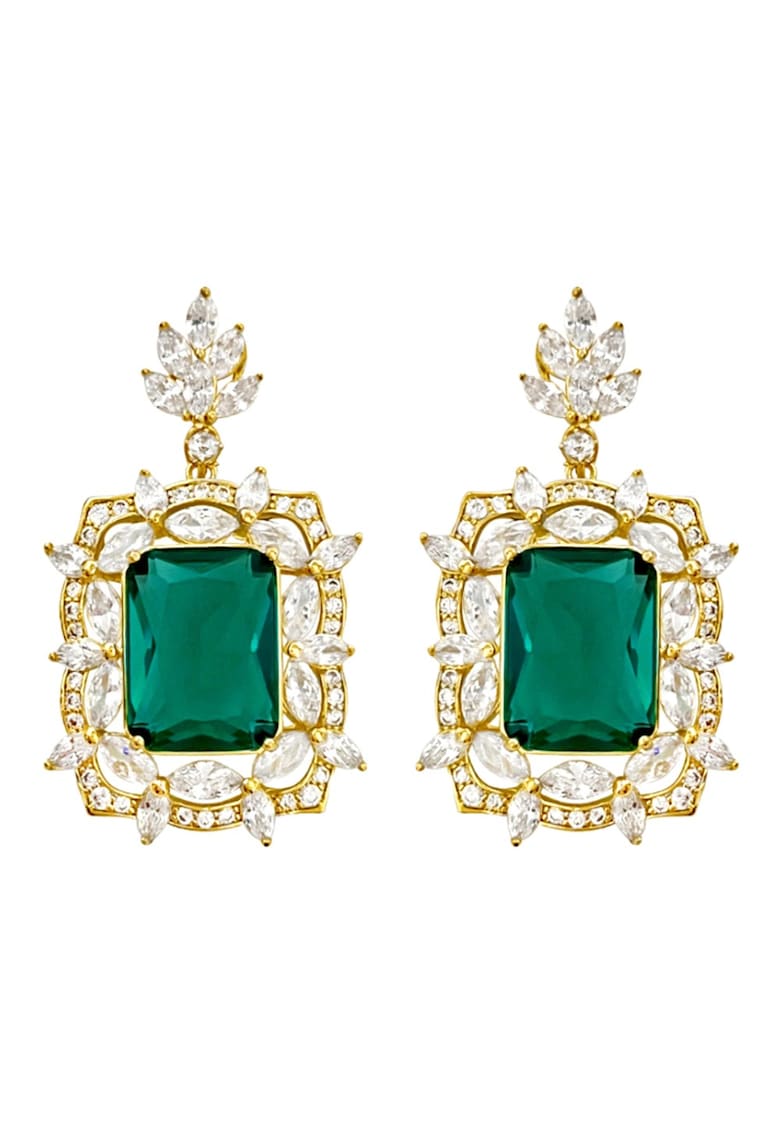 Cercei aurii - cu pietre verzi din zirconiu - Adriel C16 -